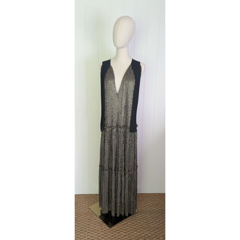 Sabina Musayev Black & Gold Ray Metallic Dress - Large - Shoulder ties